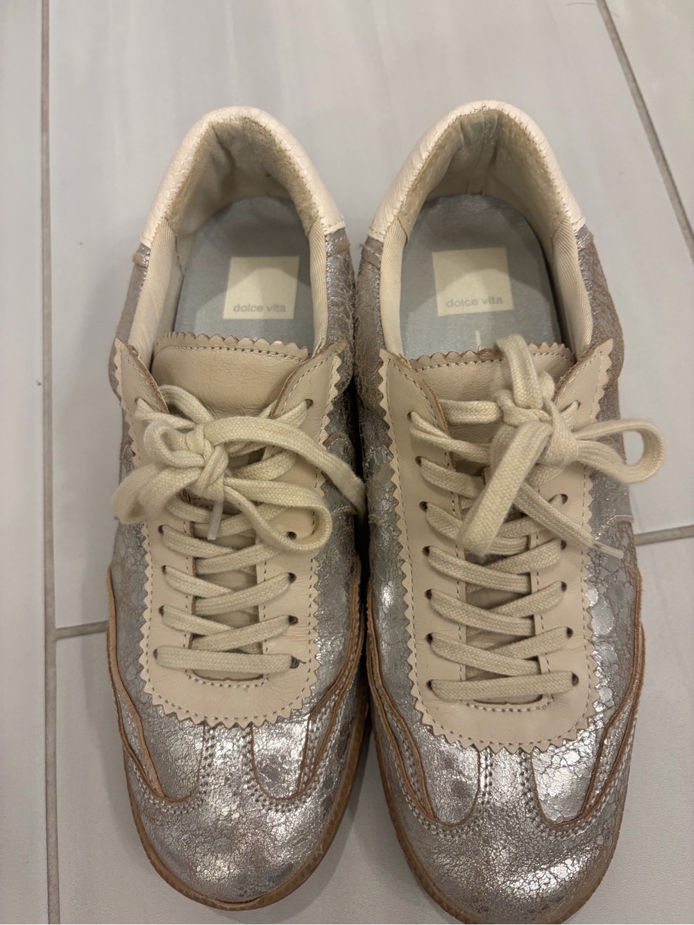 Dolce Vita Cream and Silver Lace-Up Women's Sneakers